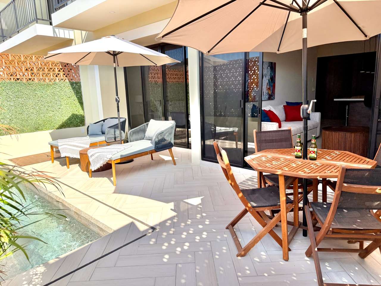 Patio with BBQ grill and lounge chair