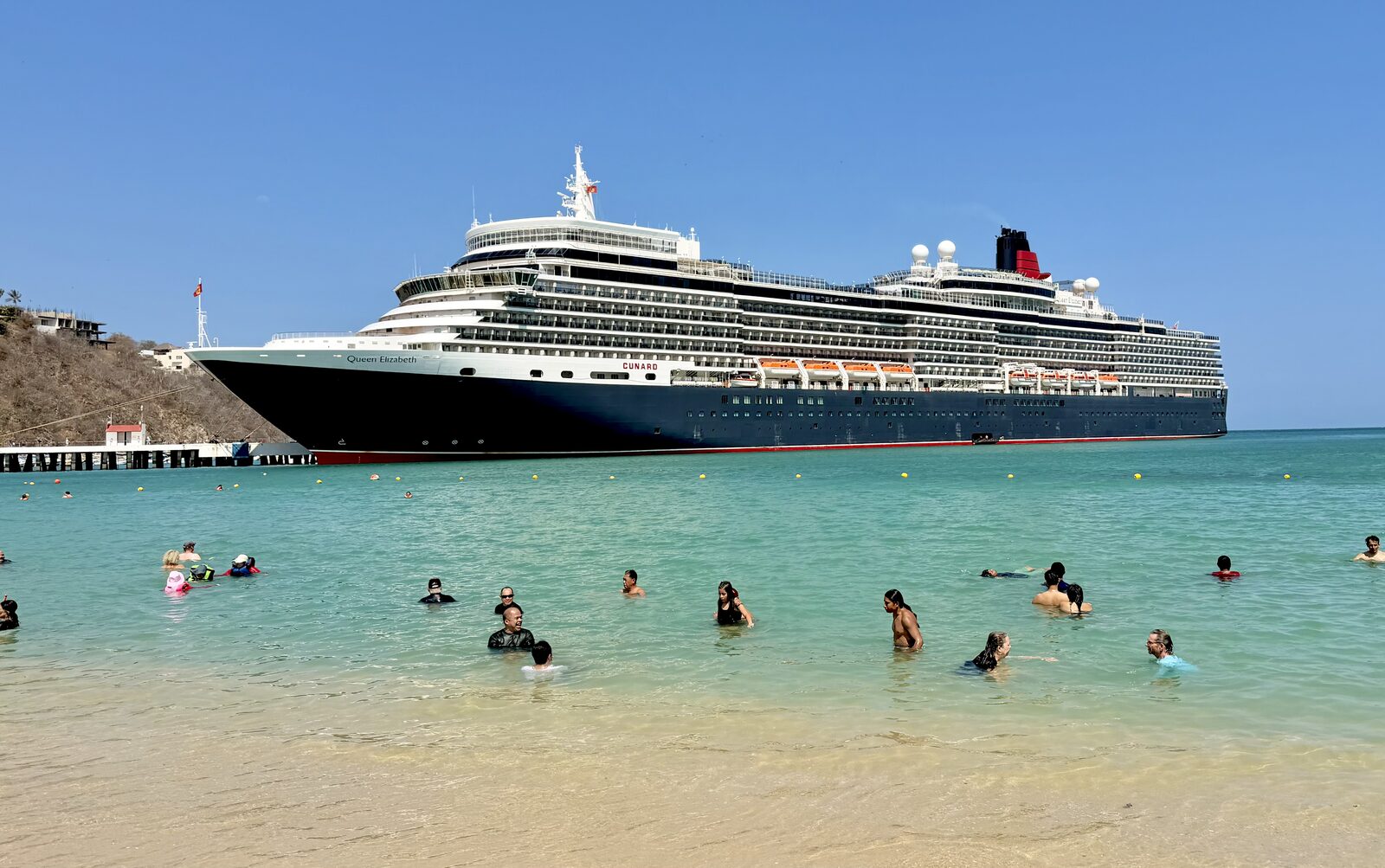 Cunard's Queen Elizabeth docked at Santa Cruz beach — a common sight from the bay